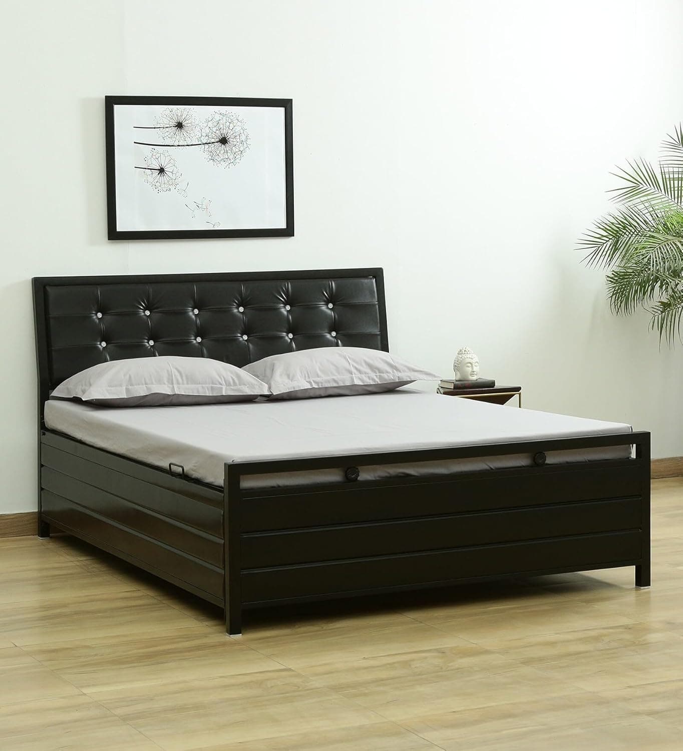 Torrik Metal Bed with Storage | White / Black · Queen