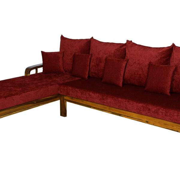 Freya L Shape Sofa Natural Finish Maroon