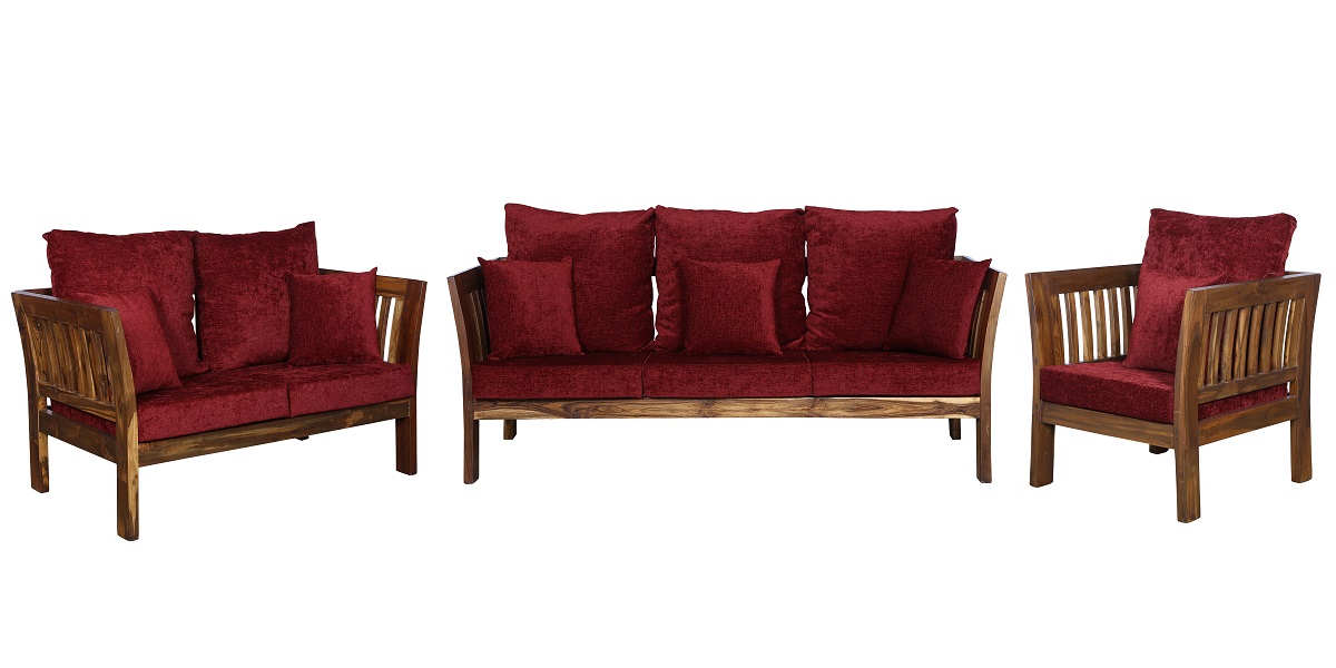 Enya Sofa Set Natural Brown Maroon