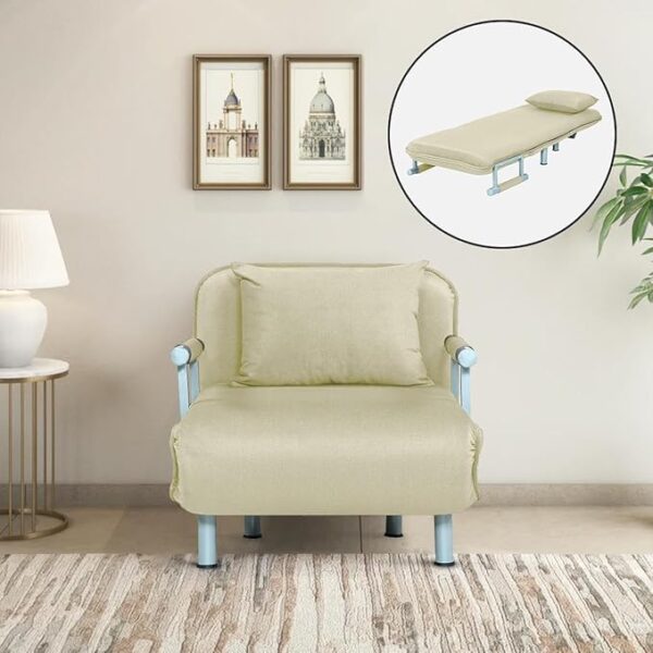 Royal Interiors Polyester Foldable Sofa (Cream)