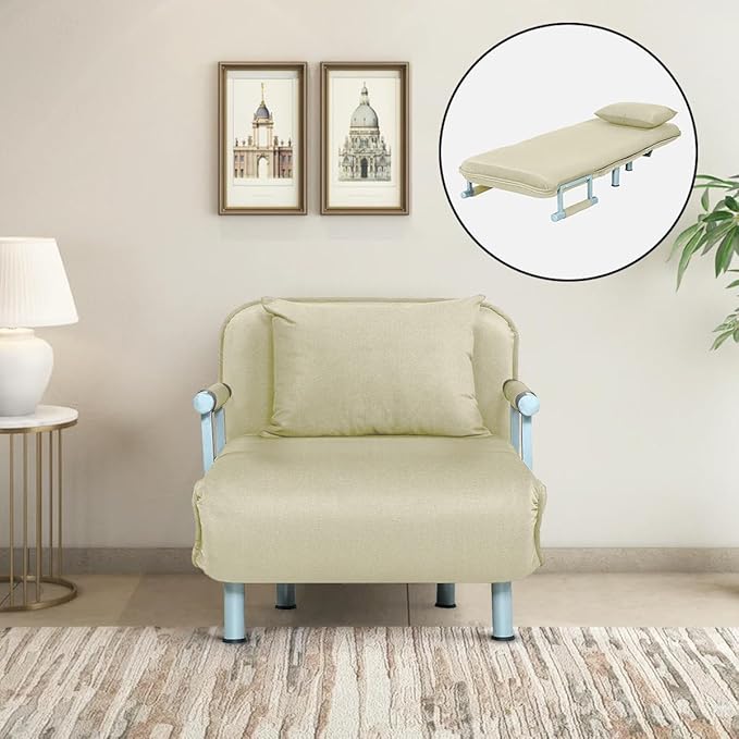 Royal Interiors Polyester Foldable Sofa (Cream)